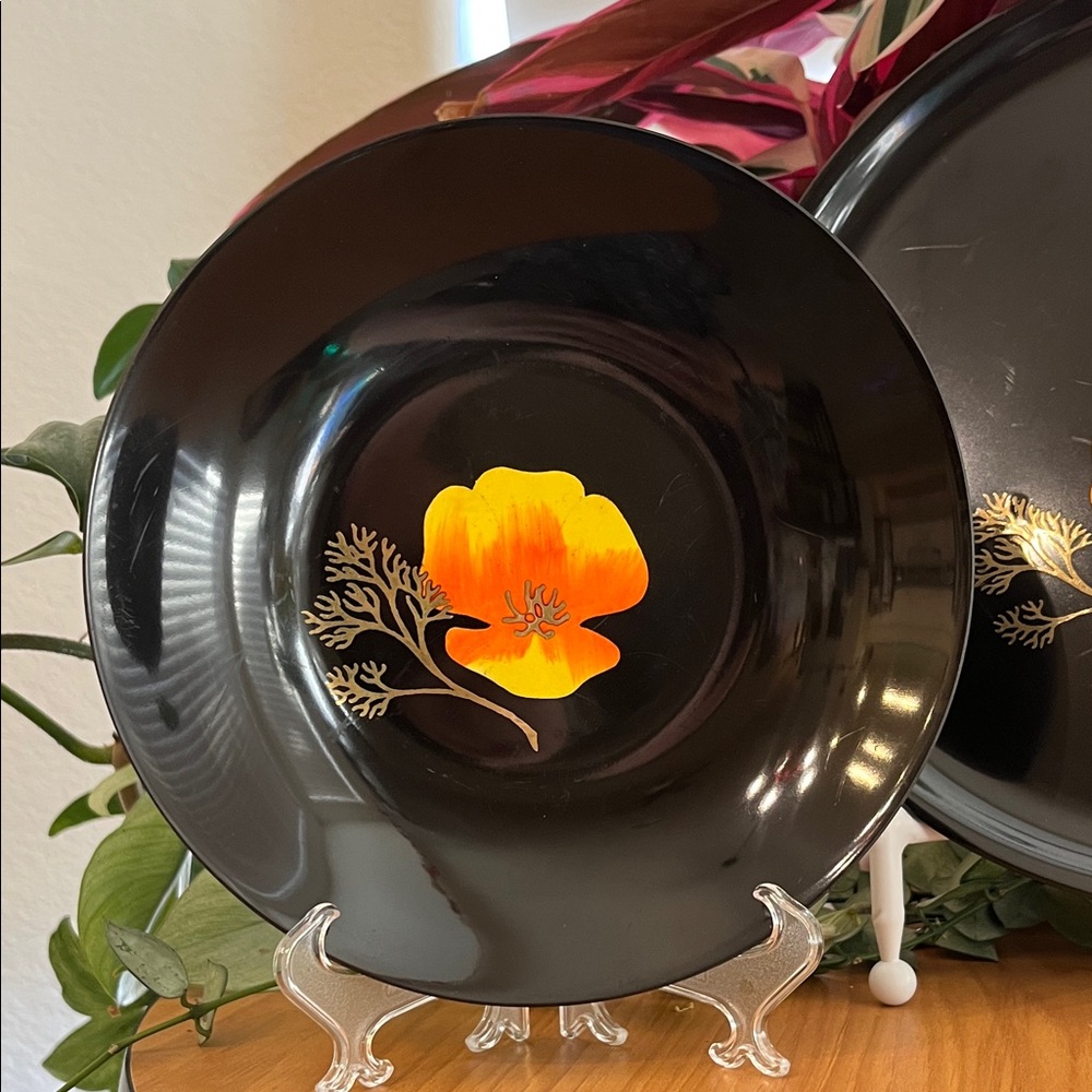 Couroc Vintage 1960’s Poppy Flower Decorative Plate Set of 3 - Picture 3 of 12